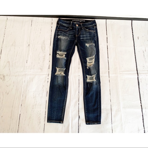 American Eagle Outfitters Destroyed Blue Jegging Jeans Size 2 - Picture 1 of 8
